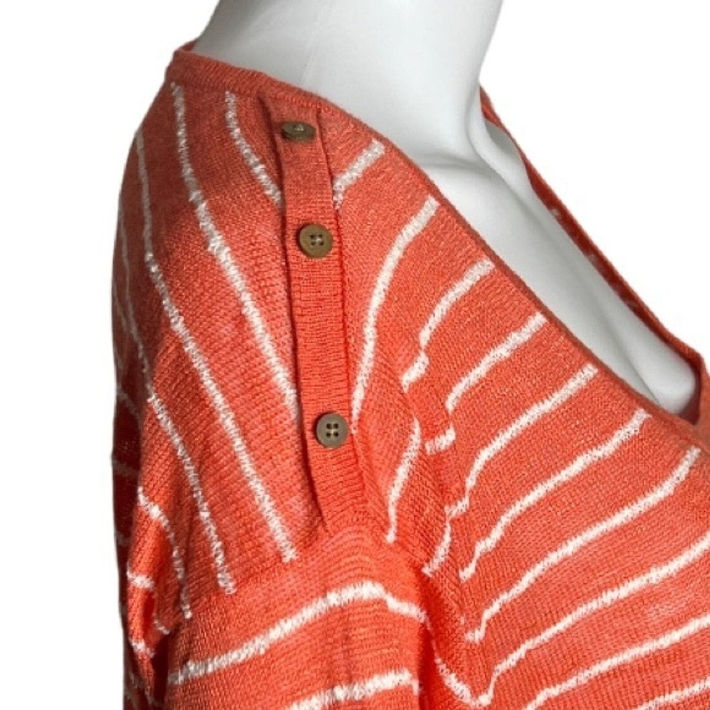 J. Jill Sweater Womens Medium Orange White Stripe 3/4 Sleeve Linen Blend Casual - Picture 5 of 7